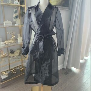 Bebe Sheer Black Organza Trench Coat